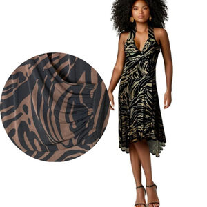 Michael Michael Kors Midi Halter Dress Brown Black Zebra Print High Low VNeck 12